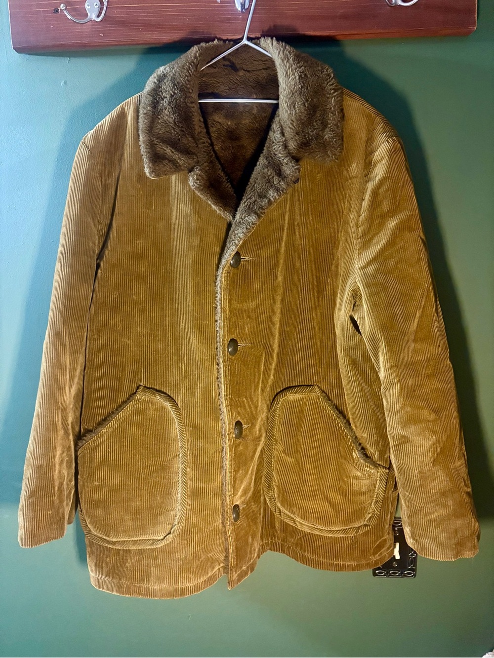 Men's Corduroy Field Jacket with Faux Fur Collar - Tan